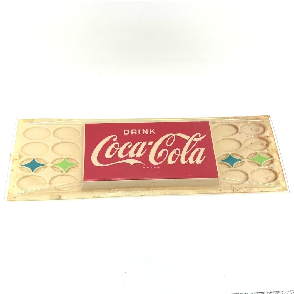 Vtg Coca-Cola Plastic Vending Machine Sign Face Mid Century Dbl Atomic Starburst